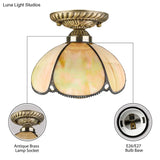 Tiffany Antique Art Glass Ceiling Light For Kitchen - Beige Domed Mount With 1 Head