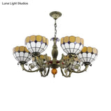 Tiffany Antique Glass Chandelier In Green/Yellow With 6 Bowl Shade Heads For Hotels