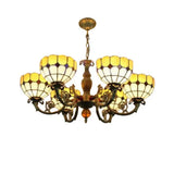 Tiffany Antique Glass Chandelier In Green/Yellow With 6 Bowl Shade Heads For Hotels Yellow