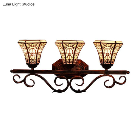 Tiffany Antique Wall Light In Black/Green/Blue Glass Pattern With 3 Bulbs Perfect For Living Room