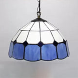 Tiffany Art Glass Dome Pendant Light - Beige/Orange/Blue 1 Bulb Ceiling Hang Fixture For Living