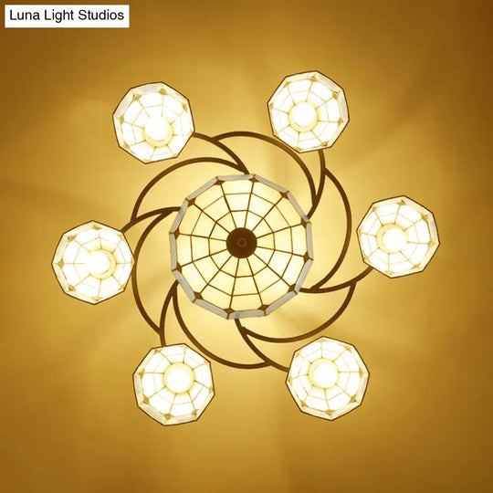 Tiffany Beaded Semi Flush Light - Beige Glass Ceiling Mounted Fixture For Bedroom (9/11 Lights)