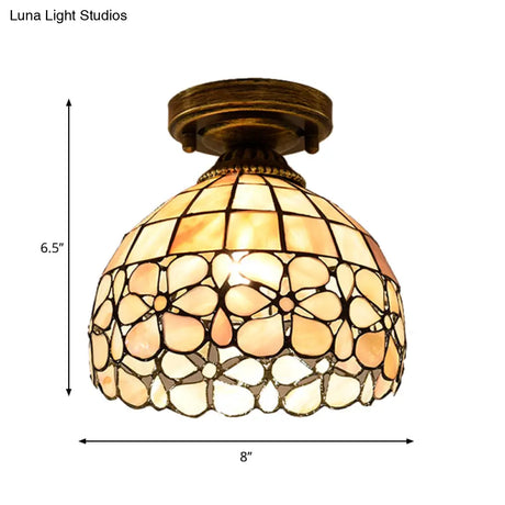 Tiffany Beige/Pink/Orange Shell Mini Flush Light Fixture - Natural Decorative Ceiling Lamp