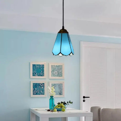 Tiffany Blossom Down Mini Pendant – Blue/White Glass Ceiling Lamp For Living Room Blue