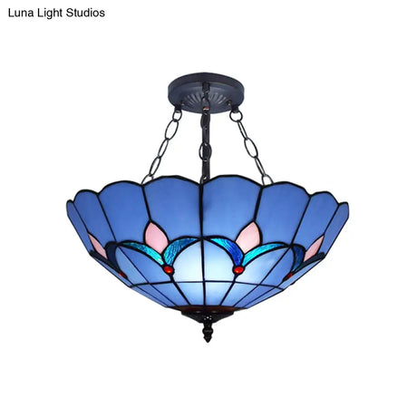 Tiffany Blue Glass Chandelier - Classic Suspended Light For Adult Bedroom