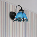 Tiffany Blue/Yellow Glass Pyramid Wall Sconce For Living Room Blue