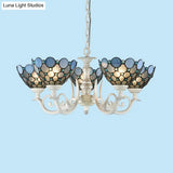 Tiffany Bowl Chandelier Lighting With 3/5 Lights - Cut Glass Hanging Lamp In White For Bedroom