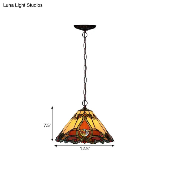 Tiffany Bronze Kitchen Pendant Lamp With Red Stained Glass Shade