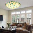 Tiffany Ceiling Light Medium Flush Mount Fixture - Decorative Mosaic Bowl Shade For Bedrooms Beige