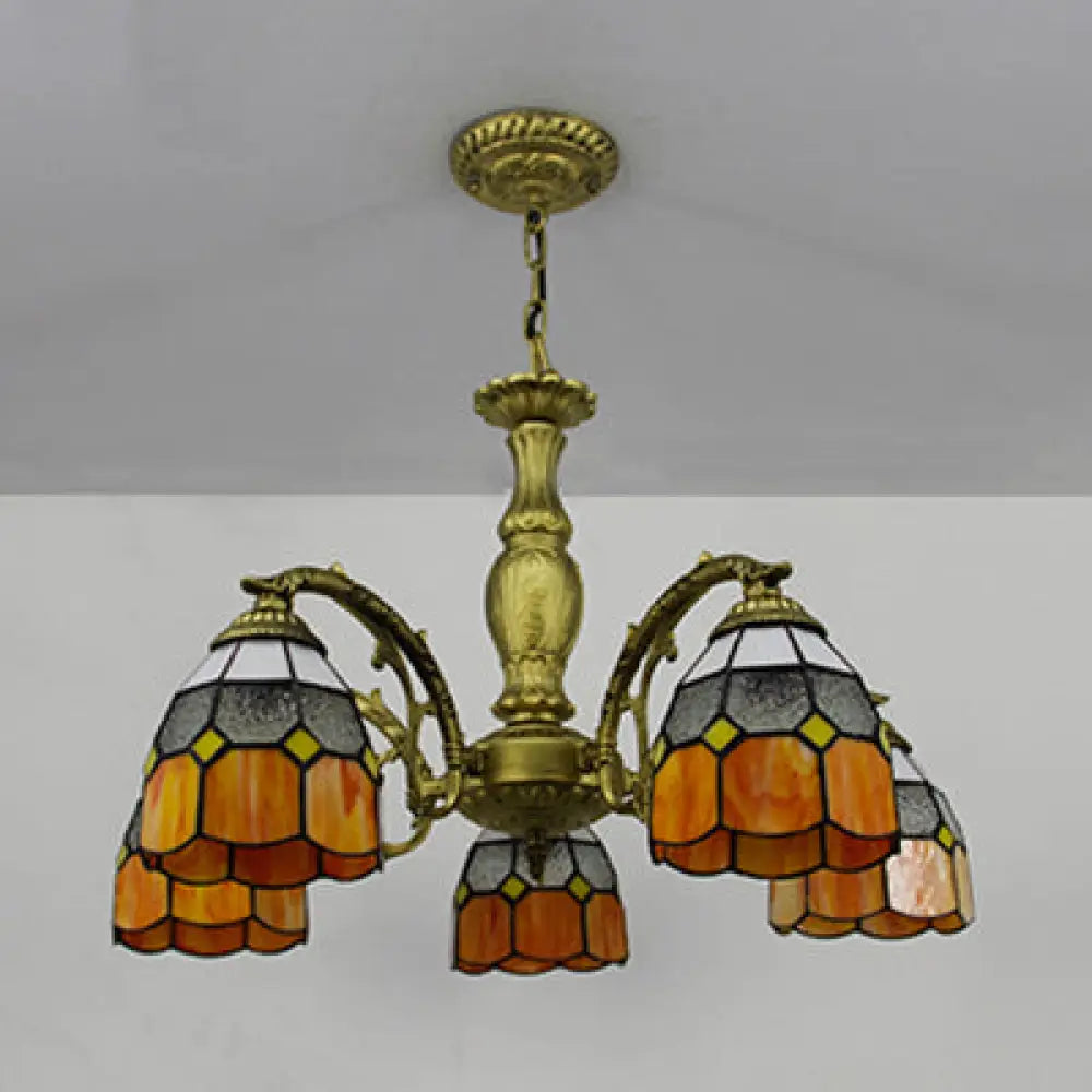 Tiffany Chandelier Lamp With Stained Glass In 4 Colors - Adjustable Dome Suspension Light For Foyer