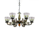 Tiffany Chandeliers For Dining Rooms - 6-Light Stained Glass Pendant Lamp With Floral Shade White