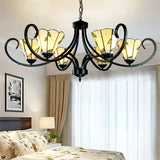 Tiffany Cone Chandelier Lamp With Stained Glass And Beige Shade For Bedroom - 5/6/8 Heads 6 /