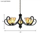 Tiffany Cone Chandelier Lamp With Stained Glass And Beige Shade For Bedroom - 5/6/8 Heads