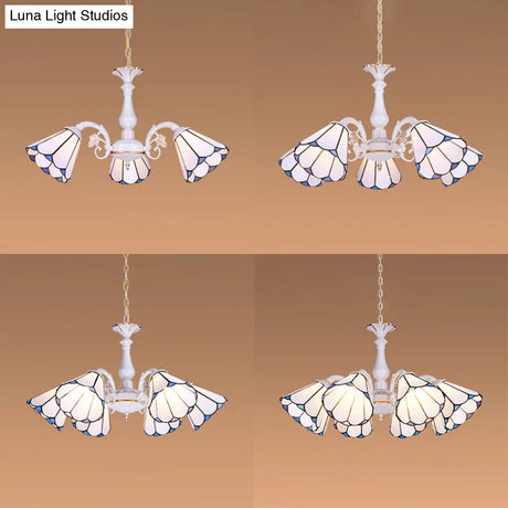 Tiffany Cone Pendant Chandelier With Adjustable Chain - Available In 3/5/6/8 Lights For Living Room