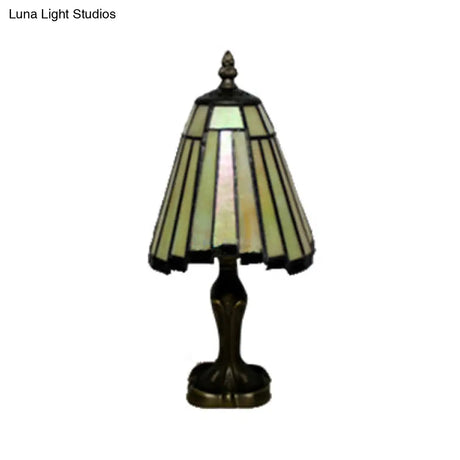Tiffany Cone Table Lamp Beige/Blue Stained Glass 1-Head Standing - Ideal For Bedroom Lighting