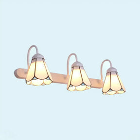 Tiffany Conical White/Blue Glass Vanity Light Fixture - 3 Head Wall Sconce For Bathroom White