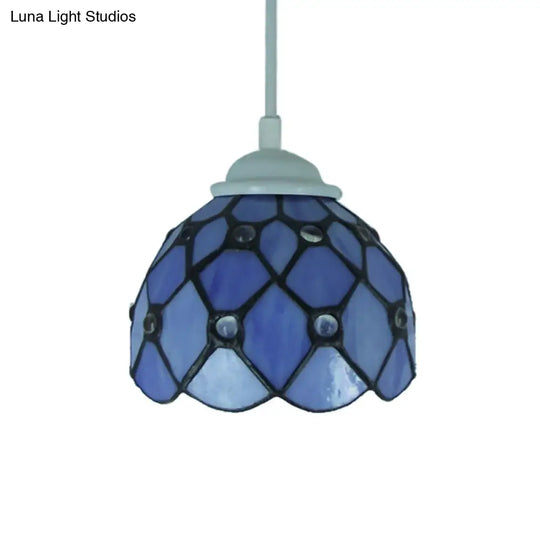 Tiffany Cut Glass Domed Hanging Light Fixture - 1 Suspension Pendant For Bedroom Beige/Light