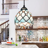 Tiffany Cut Glass Hanging Light Fixture For Bedroom - Beige/Light Blue/Dark Blue