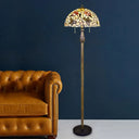 Tiffany Dome Reading Floor Light - 2 Lights Shell Butterfly And Flower Design White