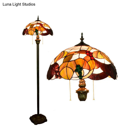 Tiffany Dome Shade Floor Lamp - Handcrafted Glass Pull Chain 2 Bulbs