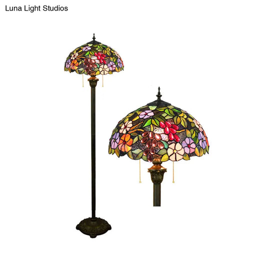 Tiffany Dome Shade Floor Lamp - Handcrafted Glass Pull Chain 2 Bulbs