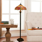 Tiffany Dome Shade Floor Lamp - Handcrafted Glass Pull Chain 2 Bulbs Rose Red