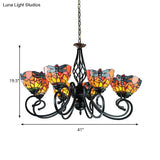 Tiffany Dragonfly Ceiling Chandelier With Curved Arm - Stained Glass Indoor Lighting (6/8 Heads)
