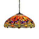 Tiffany Dragonfly Chandelier With 3 Lights: Orange/Blue/Green Cut Glass Hanging Lamp Kit For