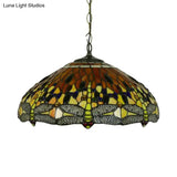 Tiffany Dragonfly Chandelier With 3 Lights: Orange/Blue/Green Cut Glass Hanging Lamp Kit For Kitchen