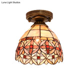 Tiffany Floral Bell Ceiling Light Fixture In Beige/Red - White/Pink For Living Room