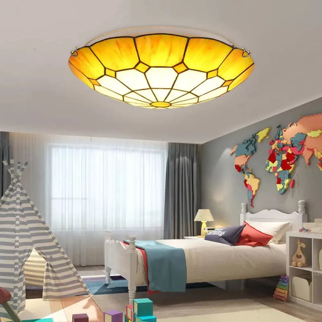 Tiffany Floral Flush Mount Ceiling Lights - 2 Light Bedroom Fixture Yellow / 12’