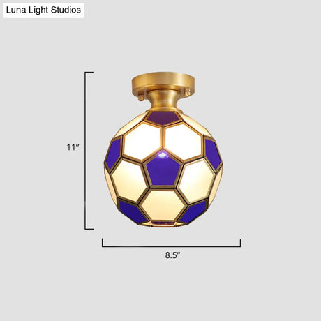 Tiffany Floral Semi Mount 1 - Light Glass Ceiling Flush Light In Brass - Ideal For Hallway Décor