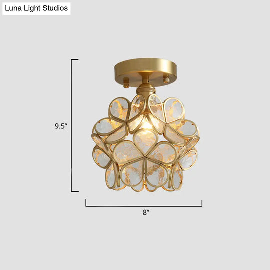 Tiffany Floral Semi-Mount 1-Light Ceiling Flush Light In Brass Perfect For Hallway Décor