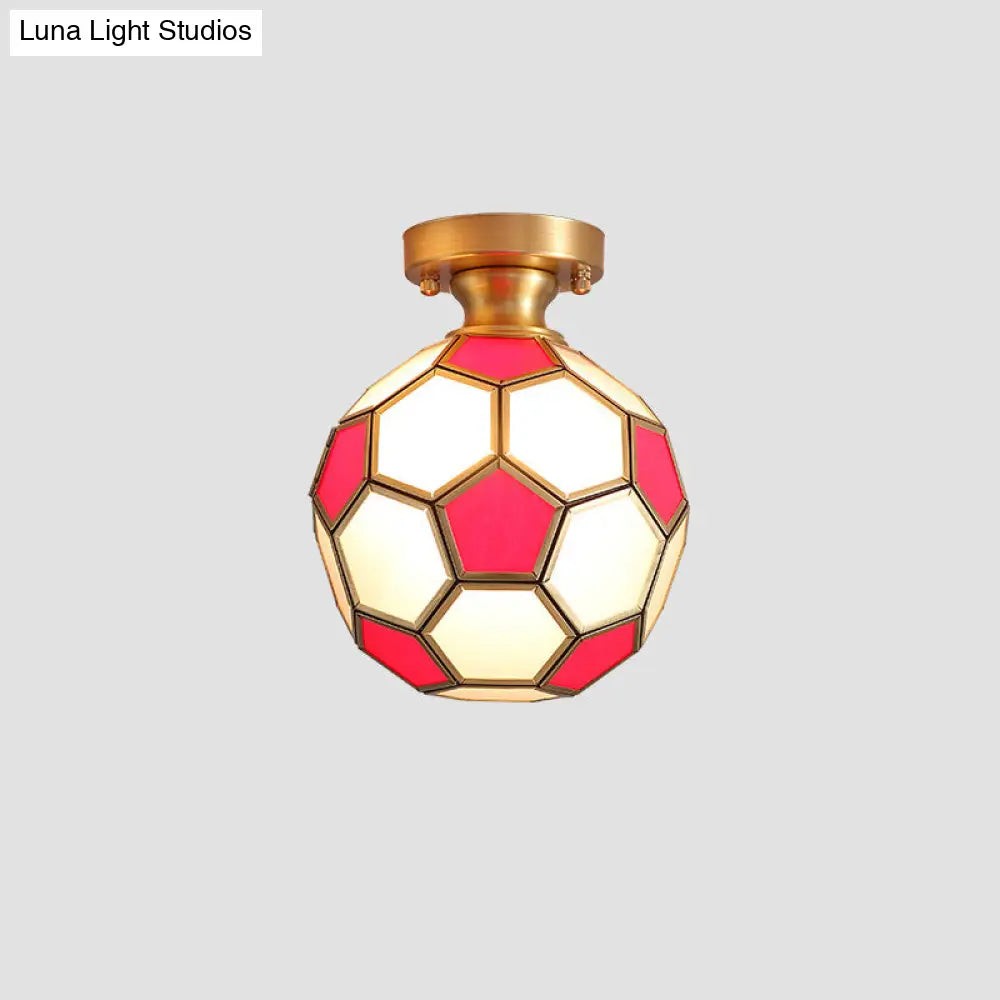 Tiffany Floral Semi-Mount 1-Light Ceiling Flush Light In Brass Perfect For Hallway Décor Red