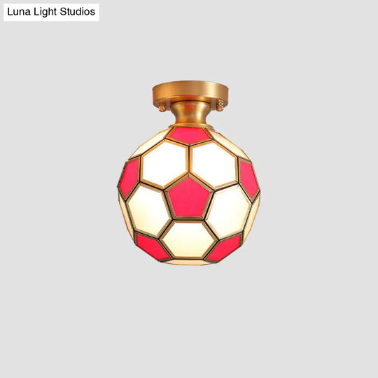 Tiffany Floral Semi-Mount 1-Light Ceiling Flush Light In Brass Perfect For Hallway Décor Red