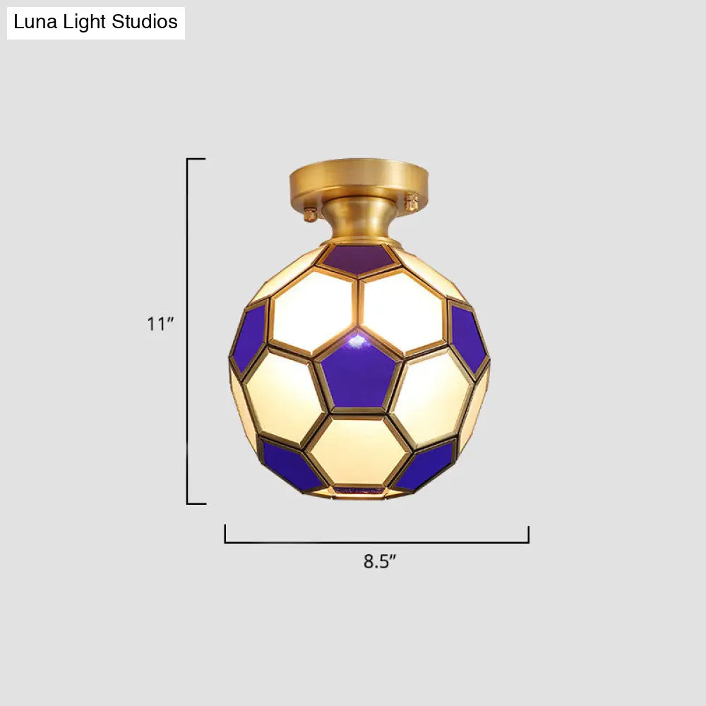 Tiffany Floral Semi-Mount 1-Light Ceiling Flush Light In Brass Perfect For Hallway Décor
