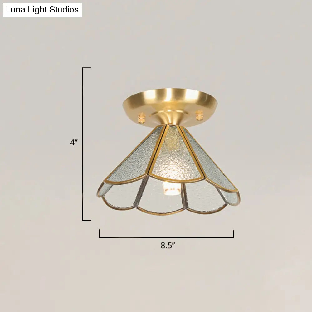 Tiffany Floral Semi Mount 1 - Light Glass Ceiling Flush Light In Brass - Ideal For Hallway Décor