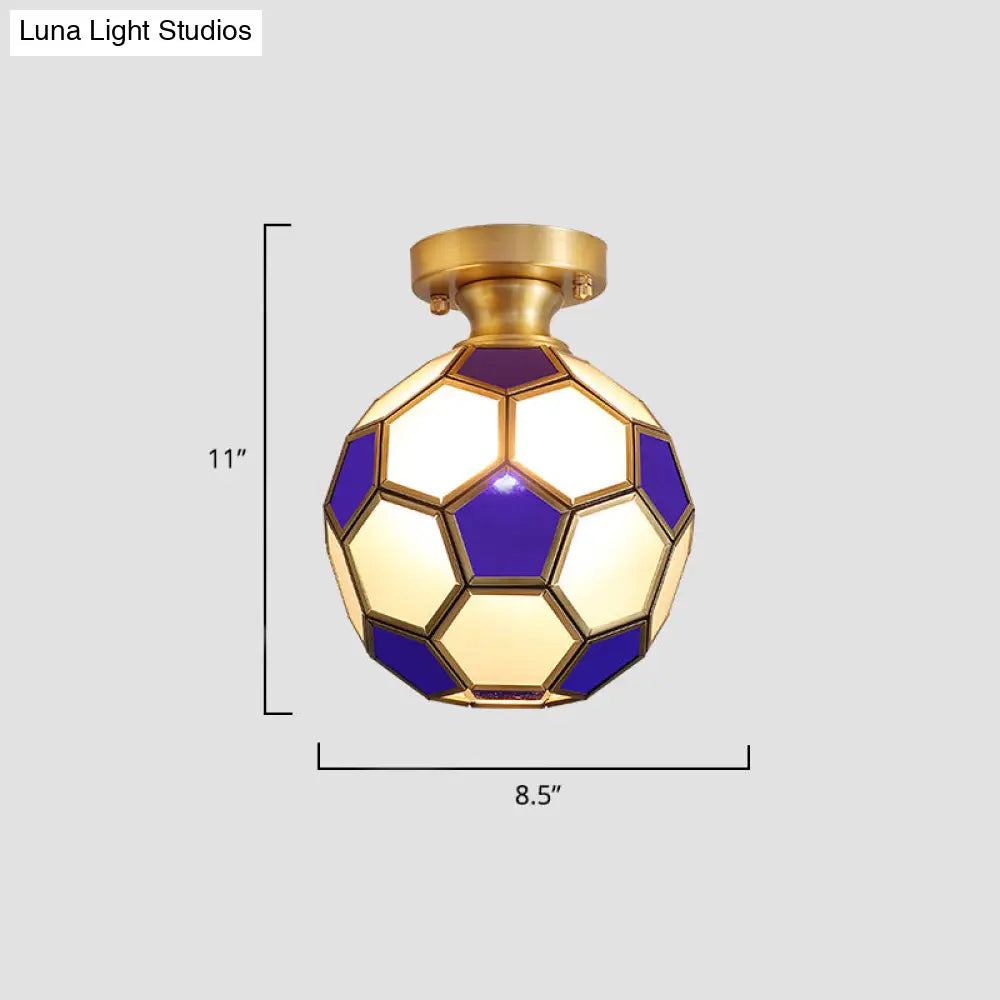 Tiffany Floral Semi Mount 1 - Light Glass Ceiling Flush Light In Brass - Ideal For Hallway Décor