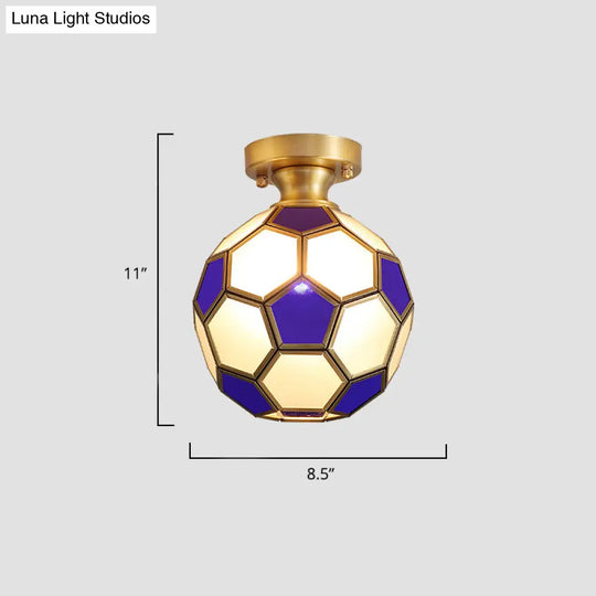 Tiffany Floral Semi Mount 1 - Light Glass Ceiling Flush Light In Brass - Ideal For Hallway Décor