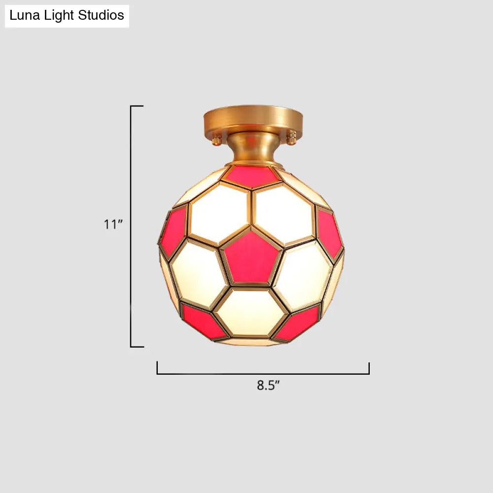 Tiffany Floral Semi Mount 1 - Light Glass Ceiling Flush Light In Brass - Ideal For Hallway Décor