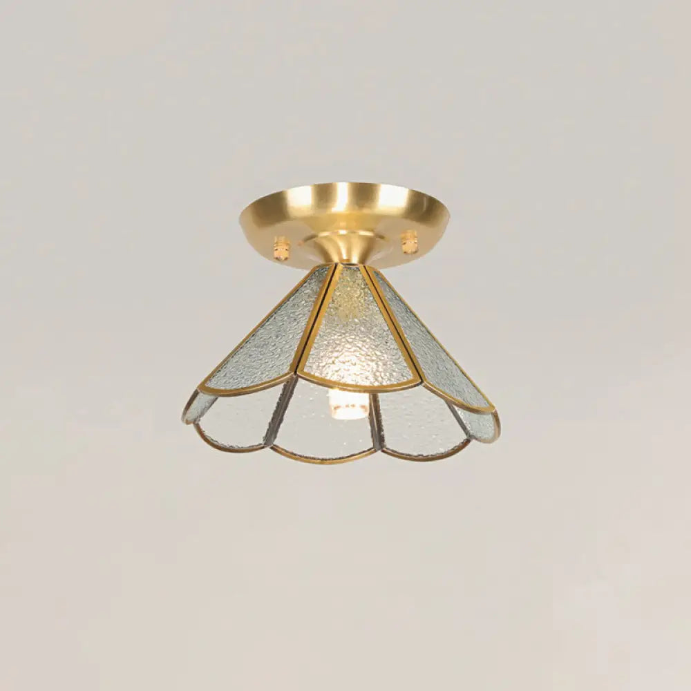 Tiffany Floral Semi Mount 1 - Light Glass Ceiling Flush Light In Brass - Ideal For Hallway Décor
