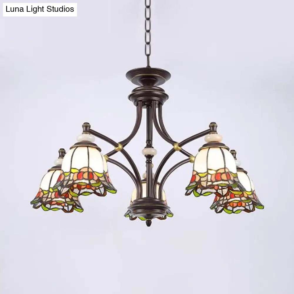 Stained Glass Chandelier Lamp: Tiffany Flower Design 3/6/8 Lights Black Living Room Lighting 5 /