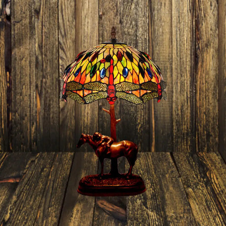 Tiffany Glass Coffee Table Lamp - Victorian Style Night Light With Kaleidoscope Horse Pattern