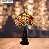 Tiffany Glass Grapes Table Lamp - Baroque Style Brown/Green/White-Brown Night Stand Light With Girl