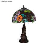 Tiffany Glass Grapes Table Lamp - Baroque Style Brown/Green/White-Brown Night Stand Light With Girl