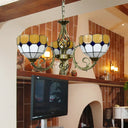 Tiffany Glass Lattice Bowl Pendant Lamp: Vibrant Yellow & Green Shades Perfect For Dining Room - 3