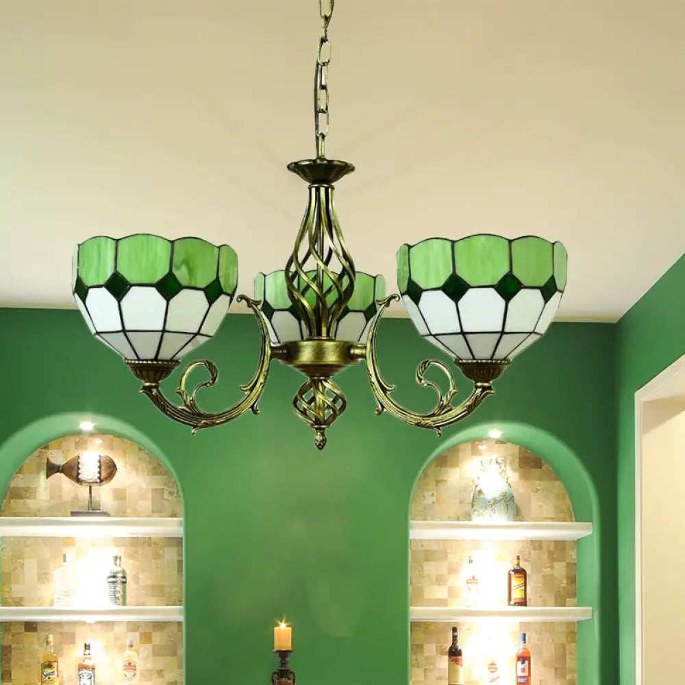 Tiffany Glass Lattice Bowl Pendant Lamp: Vibrant Yellow & Green Shades Perfect For Dining Room - 3