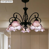 Tiffany Glass Petal Chandelier Light Fixture - 5/8 Lights With Black Ceiling Pendant For Bedroom In