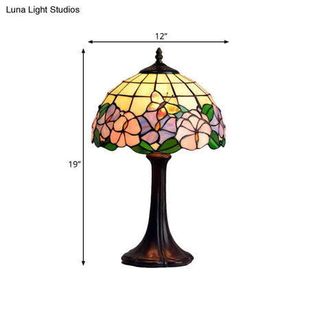 Tiffany Grid Shade Table Lamp: Hand-Crafted Glass 1-Light Night Light With Flower And Butterfly