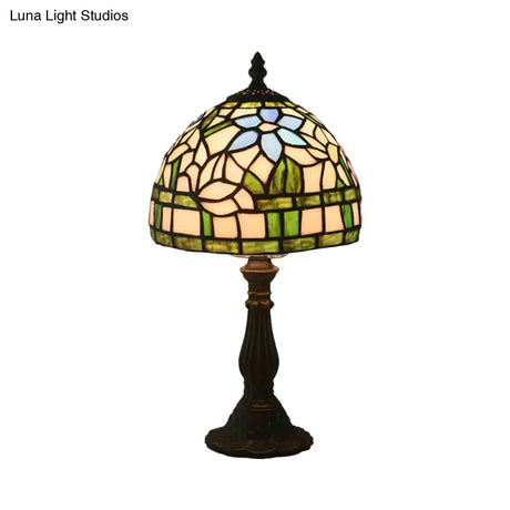 Tiffany Hand-Cut Glass Bowl Night Light - Flower Patterned Table Lamp In Red/Yellow/Purple For